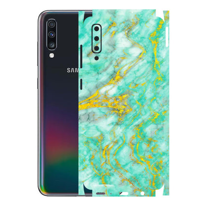Samsung A/S Series Phone Skins (All Models) - Green And Gold Marble Feel - Matte Finish (M-16) Samsung Galaxy A70