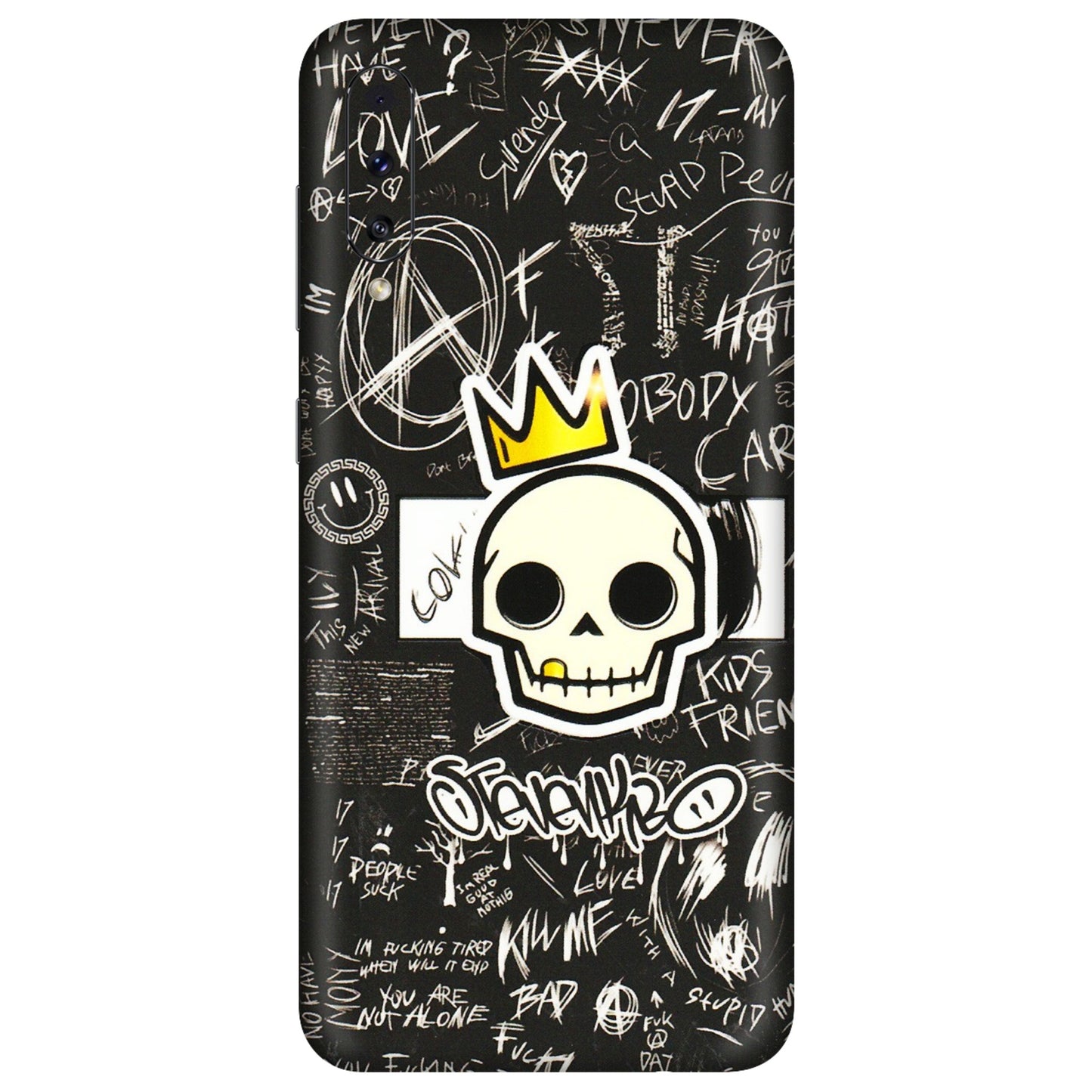 Samsung A/S Series Phone Skins (All Models) - Funny Skull Black Chalk Grafitti - 3D Embossed Finish (L-22) Samsung Galaxy A70s