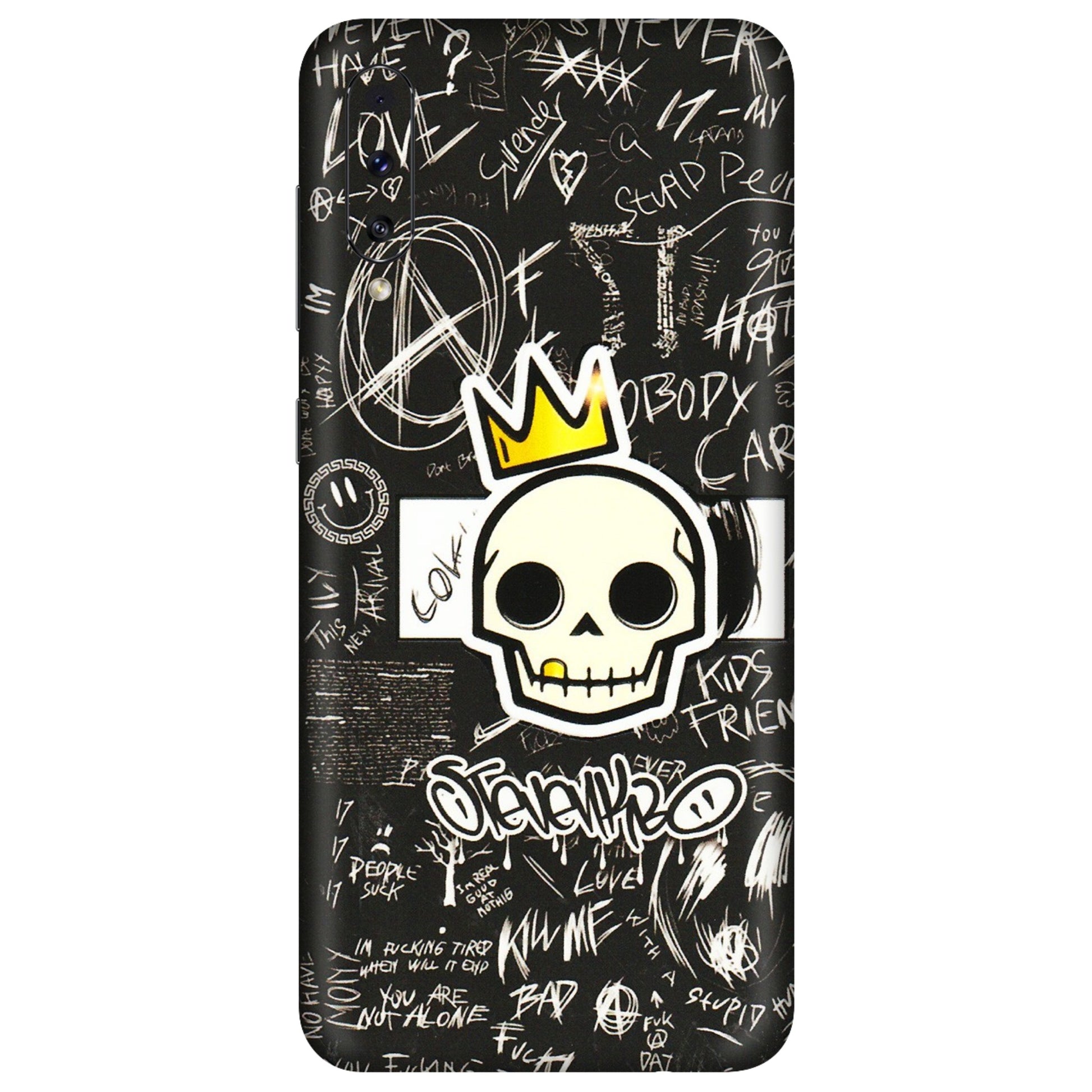Samsung A/S Series Phone Skins (All Models) - Funny Skull Black Chalk Grafitti - 3D Embossed Finish (L-22) Samsung Galaxy A70s