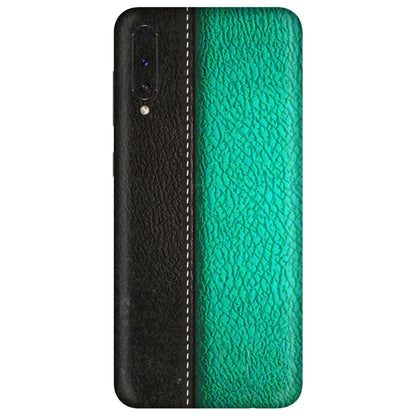 Samsung A/S Series Phone Skins (All Models) - Black Green Dual Leather Stich - 3D Embossed Finish (L-233) Samsung Galaxy A70s