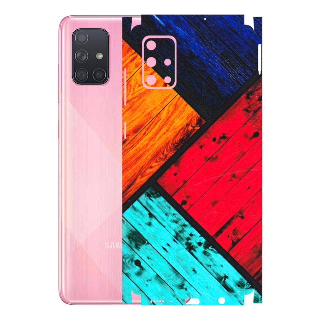 Samsung A/S Series Phone Skins (All Models) - Colourful Wood Panels Abstract - 3D Embossed Finish (L-09) Samsung Galaxy A71