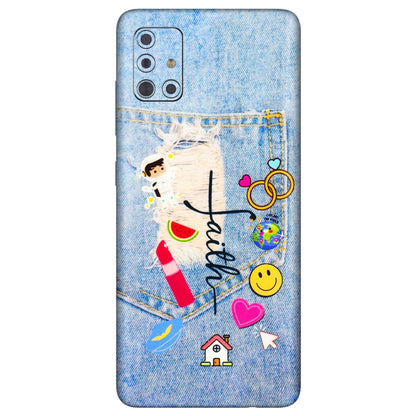 Samsung A/S Series Phone Skins (All Models) - Denim Jeans Pocket - 3D Embossed Finish (L-134) Samsung Galaxy A71