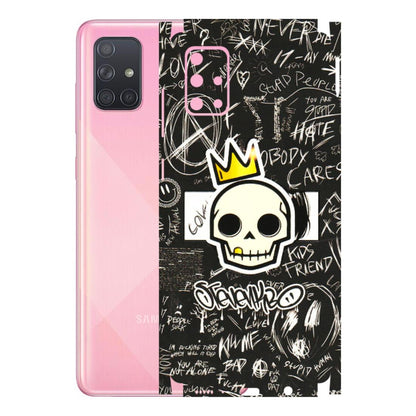 Samsung A/S Series Phone Skins (All Models) - Funny Skull Black Chalk Grafitti - 3D Embossed Finish (L-22) Samsung Galaxy A71