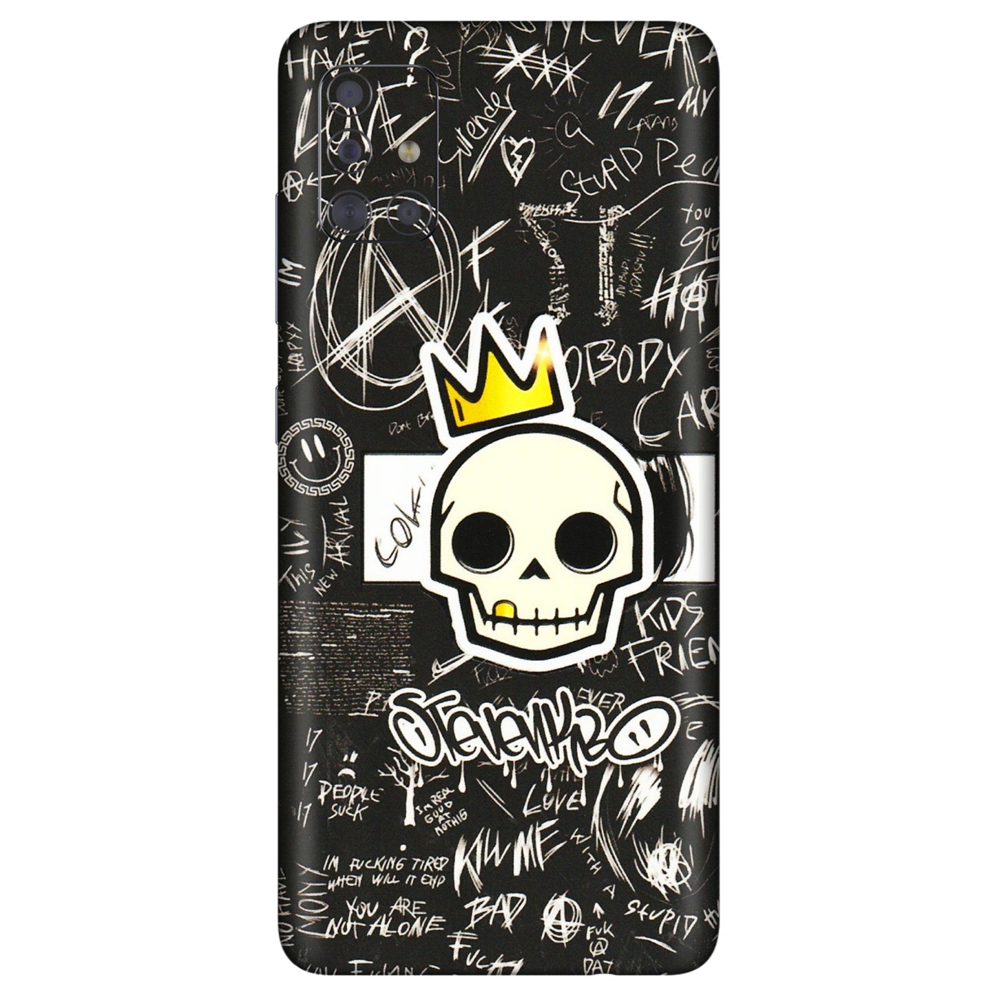 Samsung A/S Series Phone Skins (All Models) - Funny Skull Black Chalk Grafitti - 3D Embossed Finish (L-22) Samsung Galaxy A71