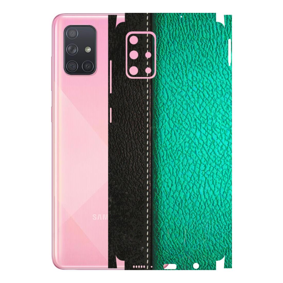 Samsung A/S Series Phone Skins (All Models) - Black Green Dual Leather Stich - 3D Embossed Finish (L-233) Samsung Galaxy A71