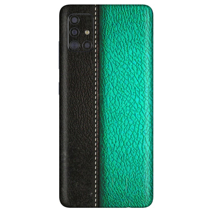 Samsung A/S Series Phone Skins (All Models) - Black Green Dual Leather Stich - 3D Embossed Finish (L-233) Samsung Galaxy A71