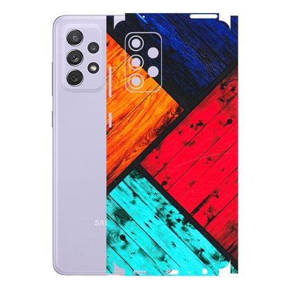 Samsung A/S Series Phone Skins (All Models) - Colourful Wood Panels Abstract - 3D Embossed Finish (L-09) Samsung Galaxy A72