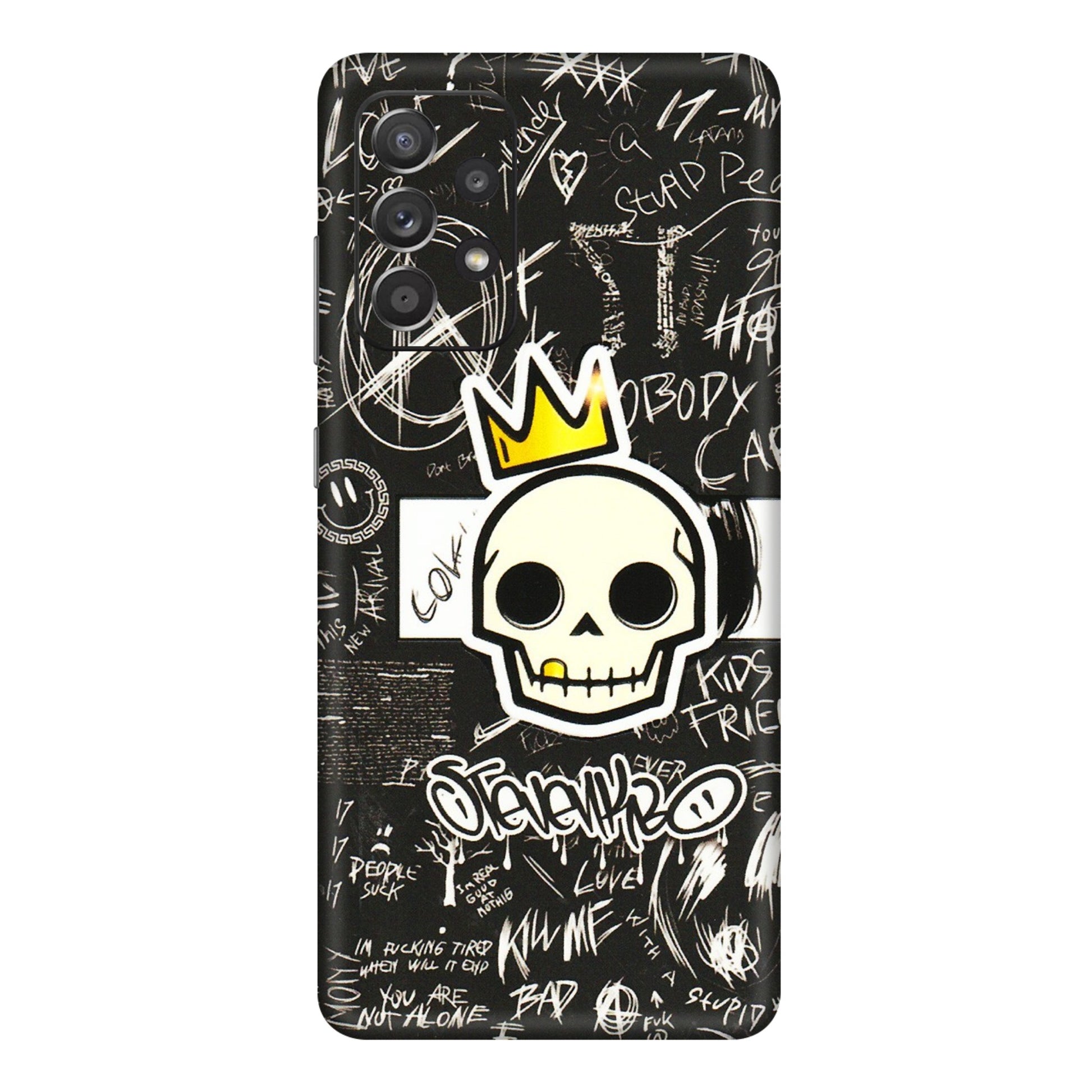 Samsung A/S Series Phone Skins (All Models) - Funny Skull Black Chalk Grafitti - 3D Embossed Finish (L-22) Samsung Galaxy A72