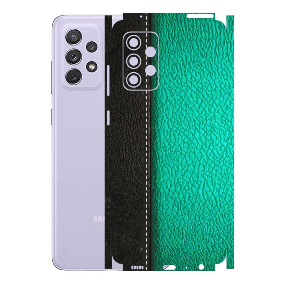 Samsung A/S Series Phone Skins (All Models) - Black Green Dual Leather Stich - 3D Embossed Finish (L-233) Samsung Galaxy A72