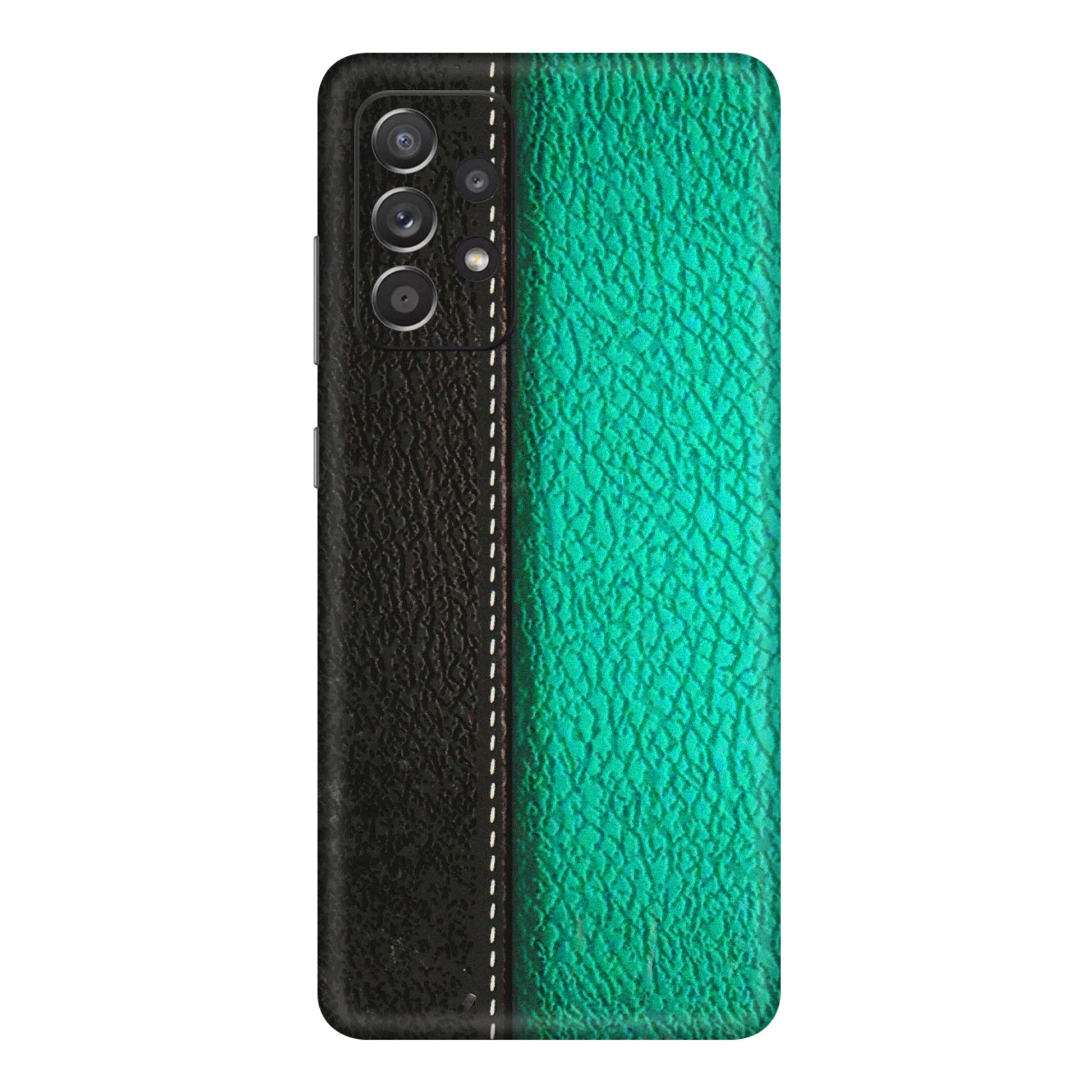 Samsung A/S Series Phone Skins (All Models) - Black Green Dual Leather Stich - 3D Embossed Finish (L-233) Samsung Galaxy A72