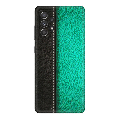 Samsung A/S Series Phone Skins (All Models) - Black Green Dual Leather Stich - 3D Embossed Finish (L-233) Samsung Galaxy A72