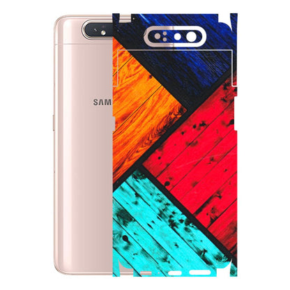 Samsung A/S Series Phone Skins (All Models) - Colourful Wood Panels Abstract - 3D Embossed Finish (L-09) Samsung Galaxy A80