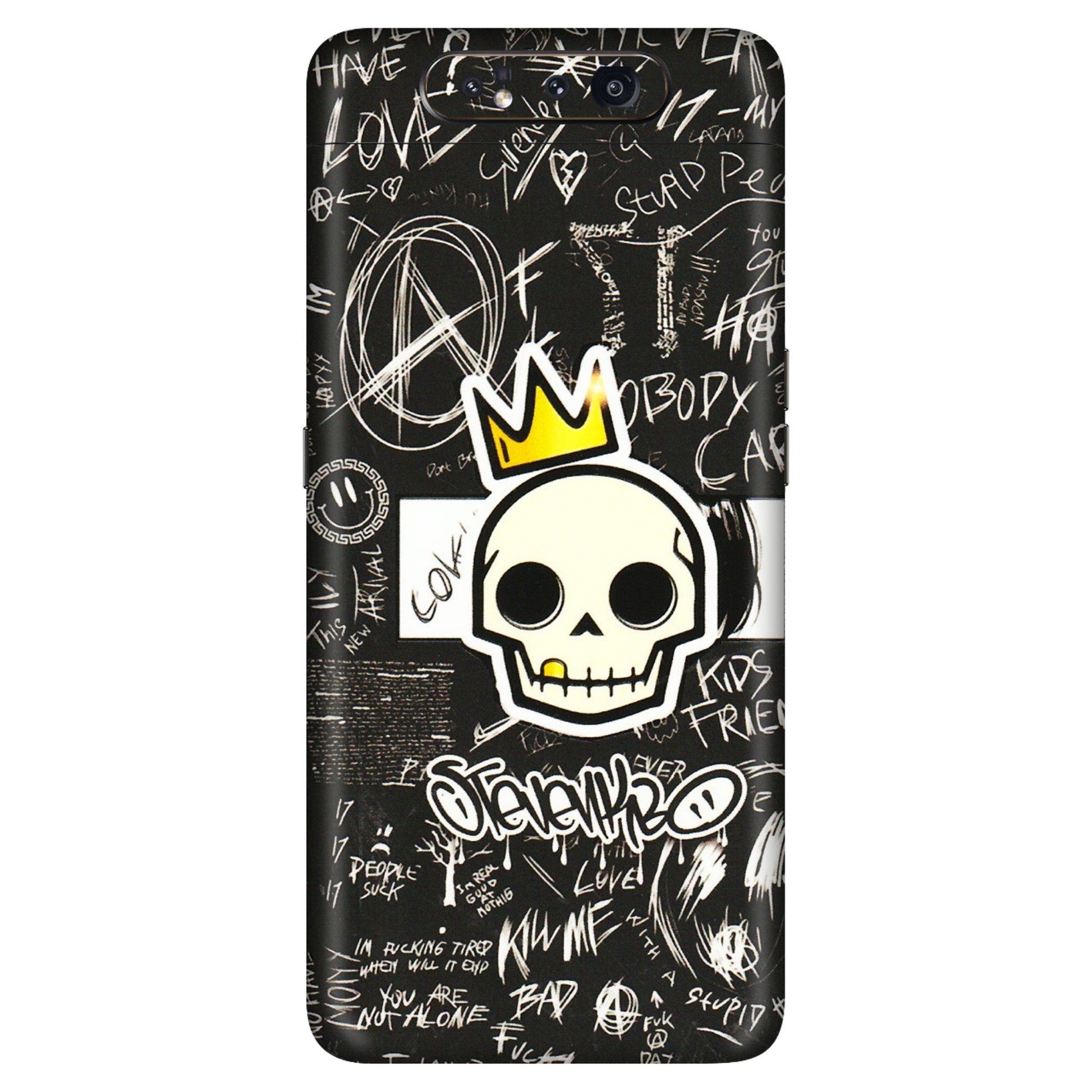 Samsung A/S Series Phone Skins (All Models) - Funny Skull Black Chalk Grafitti - 3D Embossed Finish (L-22) Samsung Galaxy A80