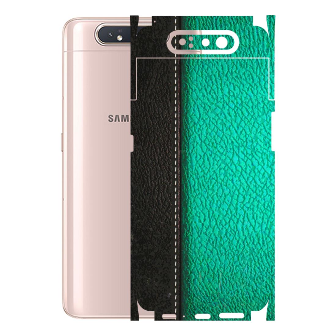 Samsung A/S Series Phone Skins (All Models) - Black Green Dual Leather Stich - 3D Embossed Finish (L-233) Samsung Galaxy A80