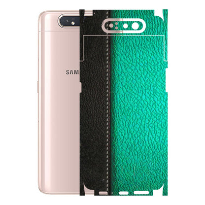 Samsung A/S Series Phone Skins (All Models) - Black Green Dual Leather Stich - 3D Embossed Finish (L-233) Samsung Galaxy A80