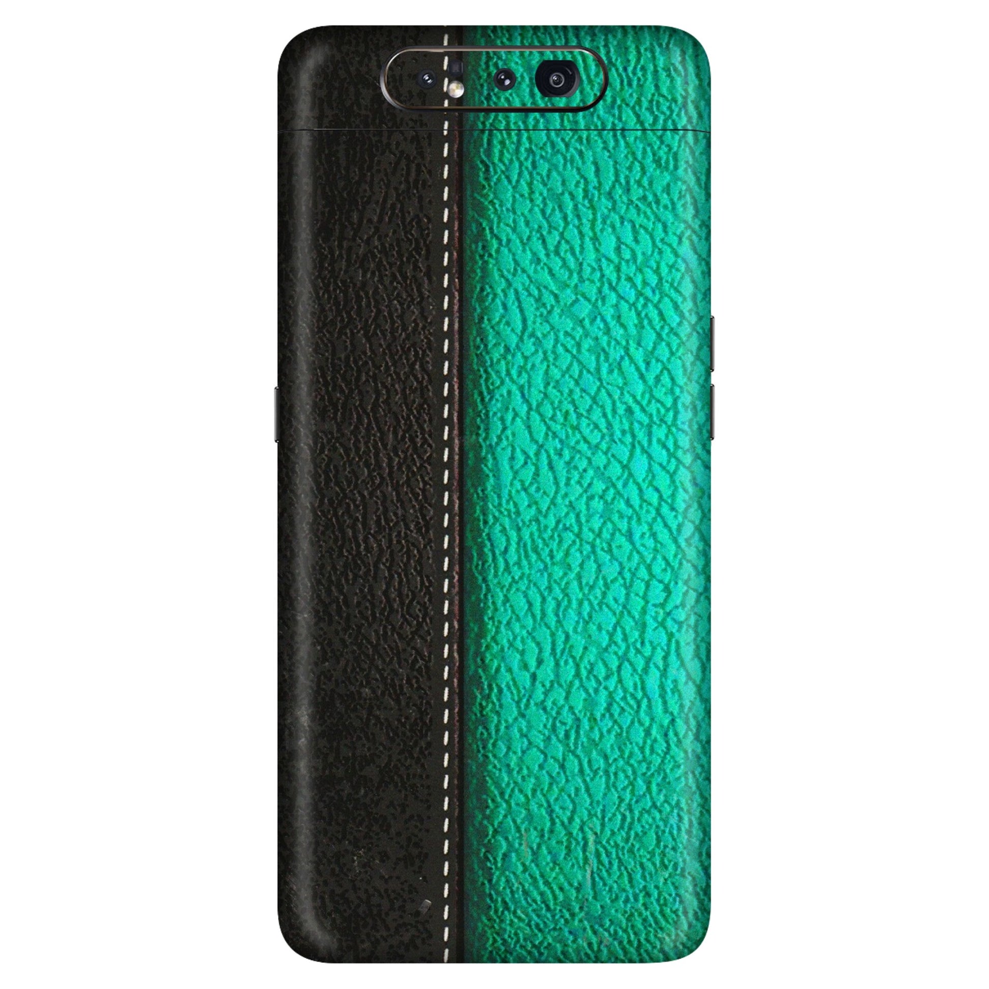 Samsung A/S Series Phone Skins (All Models) - Black Green Dual Leather Stich - 3D Embossed Finish (L-233) Samsung Galaxy A80