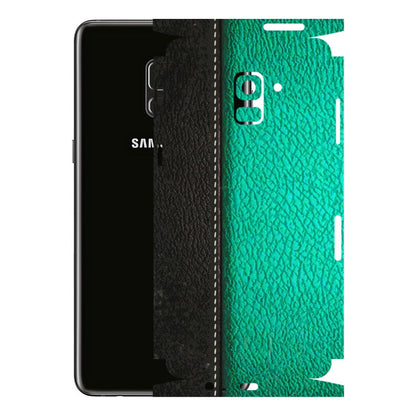Samsung A/S Series Phone Skins (All Models) - Black Green Dual Leather Stich - 3D Embossed Finish (L-233) Samsung Galaxy A8 Plus