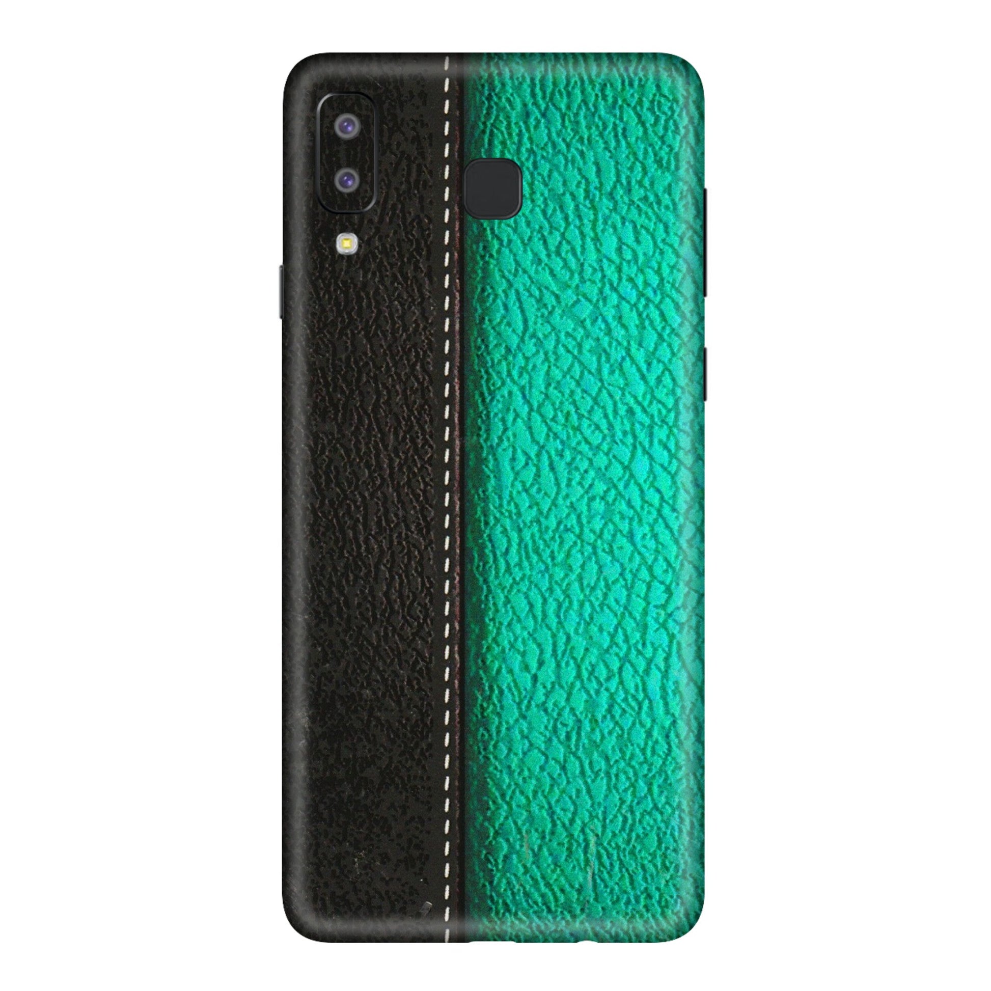 Samsung A/S Series Phone Skins (All Models) - Black Green Dual Leather Stich - 3D Embossed Finish (L-233) Samsung Galaxy A8 Star