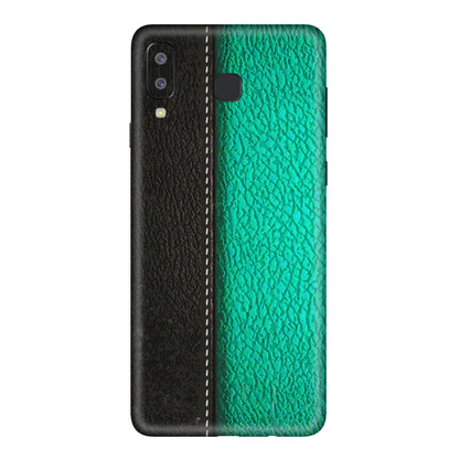 Samsung A/S Series Phone Skins (All Models) - Black Green Dual Leather Stich - 3D Embossed Finish (L-233) Samsung Galaxy A8 Star
