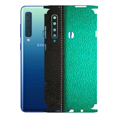 Samsung A/S Series Phone Skins (All Models) - Black Green Dual Leather Stich - 3D Embossed Finish (L-233) Samsung Galaxy A9 2018