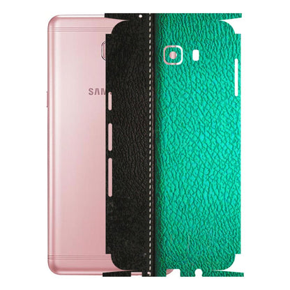 Samsung M/F/Note/Flip and C Phone Skins (All Models) - Black Green Dual Leather Stich - 3D Embossed Finish (L-233) Samsung Galaxy C9 Pro