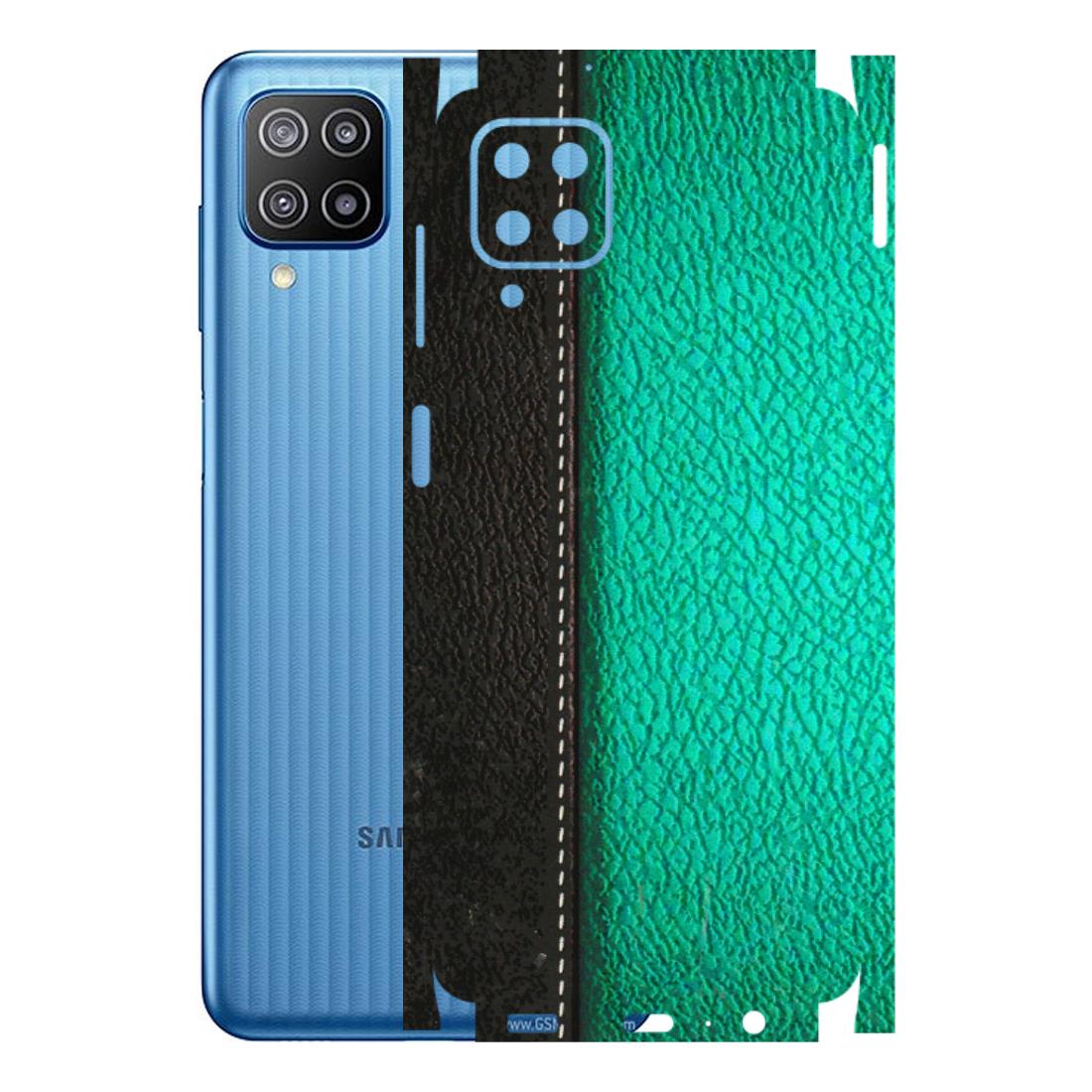 Samsung M/F/Note/Flip and C Phone Skins (All Models) - Black Green Dual Leather Stich - 3D Embossed Finish (L-233) Samsung Galaxy F12