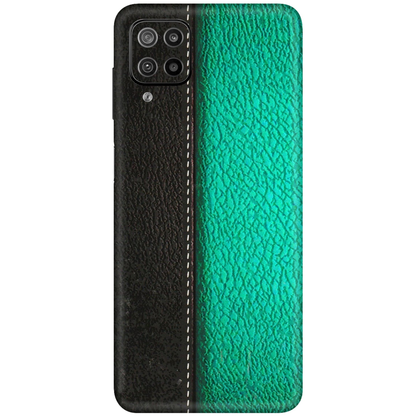Samsung M/F/Note/Flip and C Phone Skins (All Models) - Black Green Dual Leather Stich - 3D Embossed Finish (L-233) Samsung Galaxy F12