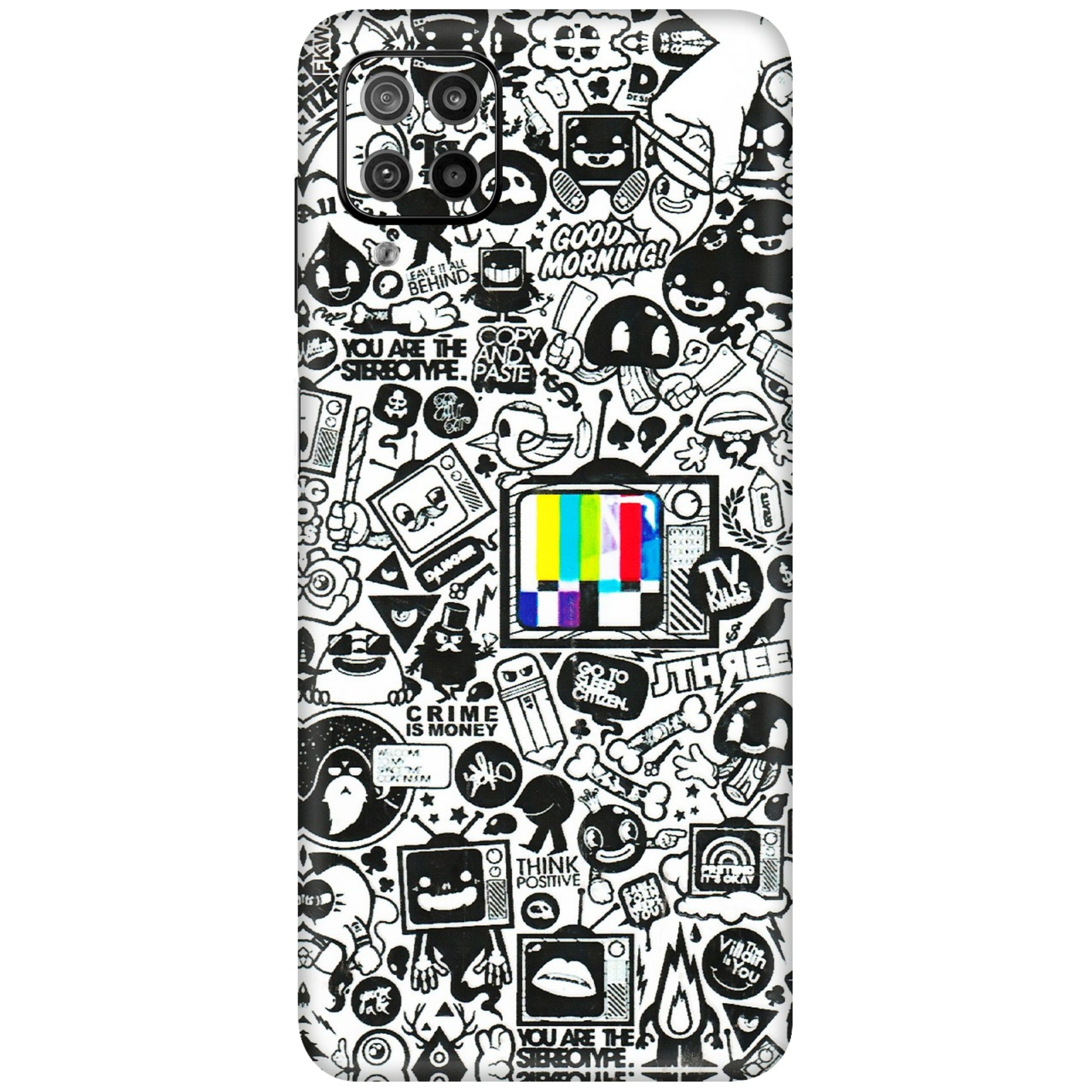 Samsung M/F/Note/Flip and C Phone Skins (All Models) - Doodles Positive Art - 3D Embossed Finish (L-263) Samsung Galaxy F12