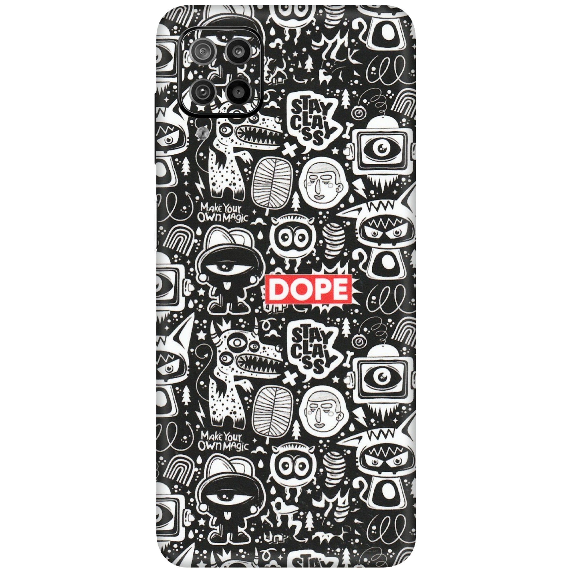 Samsung M/F/Note/Flip and C Phone Skins (All Models) - Dope Stay Classy Black Doodles - Matte Finish (M-126) Samsung Galaxy F12
