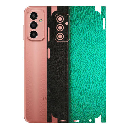 Samsung M/F/Note/Flip and C Phone Skins (All Models) - Black Green Dual Leather Stich - 3D Embossed Finish (L-233) Samsung Galaxy F13