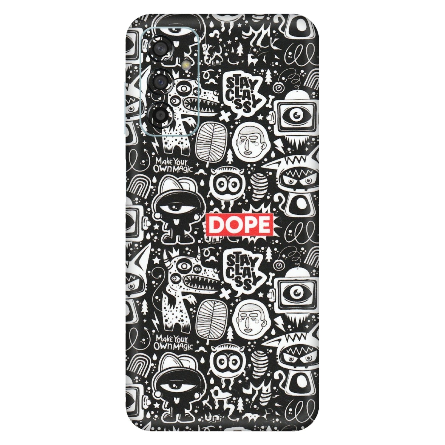 Samsung M/F/Note/Flip and C Phone Skins (All Models) - Dope Stay Classy Black Doodles - Matte Finish (M-126) Samsung Galaxy F13