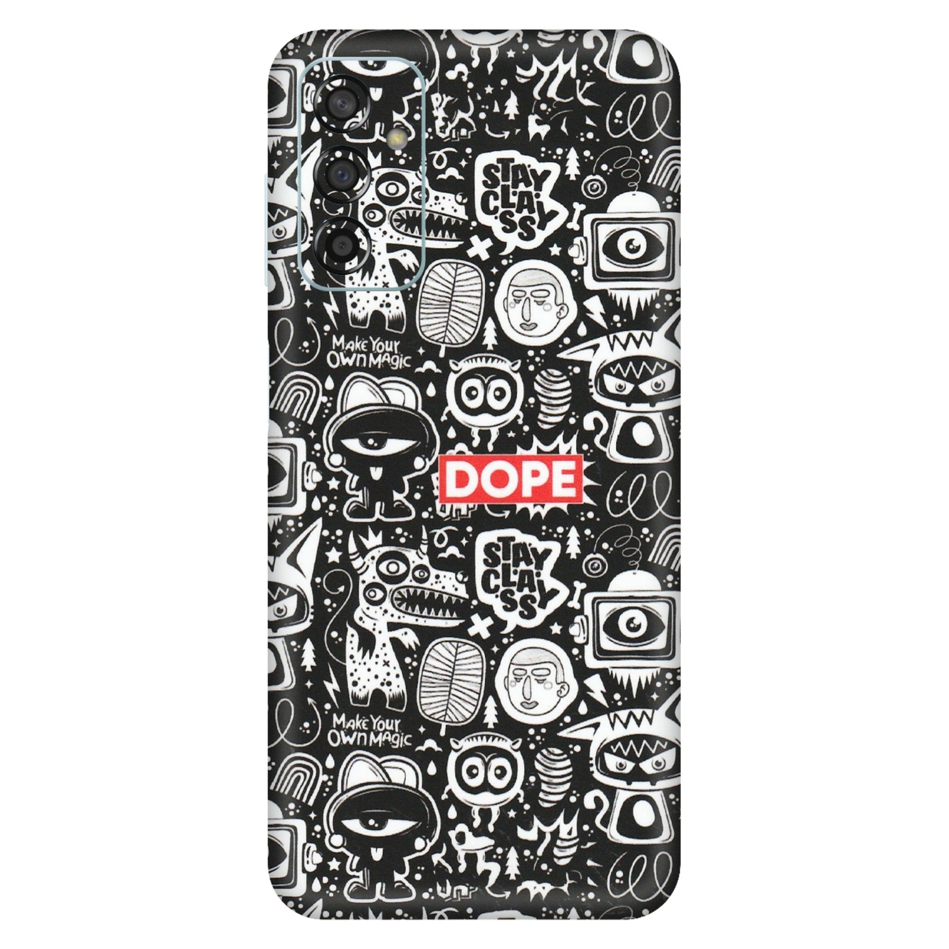 Samsung M/F/Note/Flip and C Phone Skins (All Models) - Dope Stay Classy Black Doodles - Matte Finish (M-126) Samsung Galaxy F13