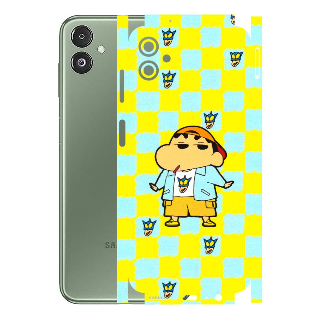 Samsung M/F/Note/Flip and C Phone Skins (All Models) - Yellow Blue Shinchan Cute - 3D Embossed Finish (L-221) Samsung Galaxy F14 (5G)