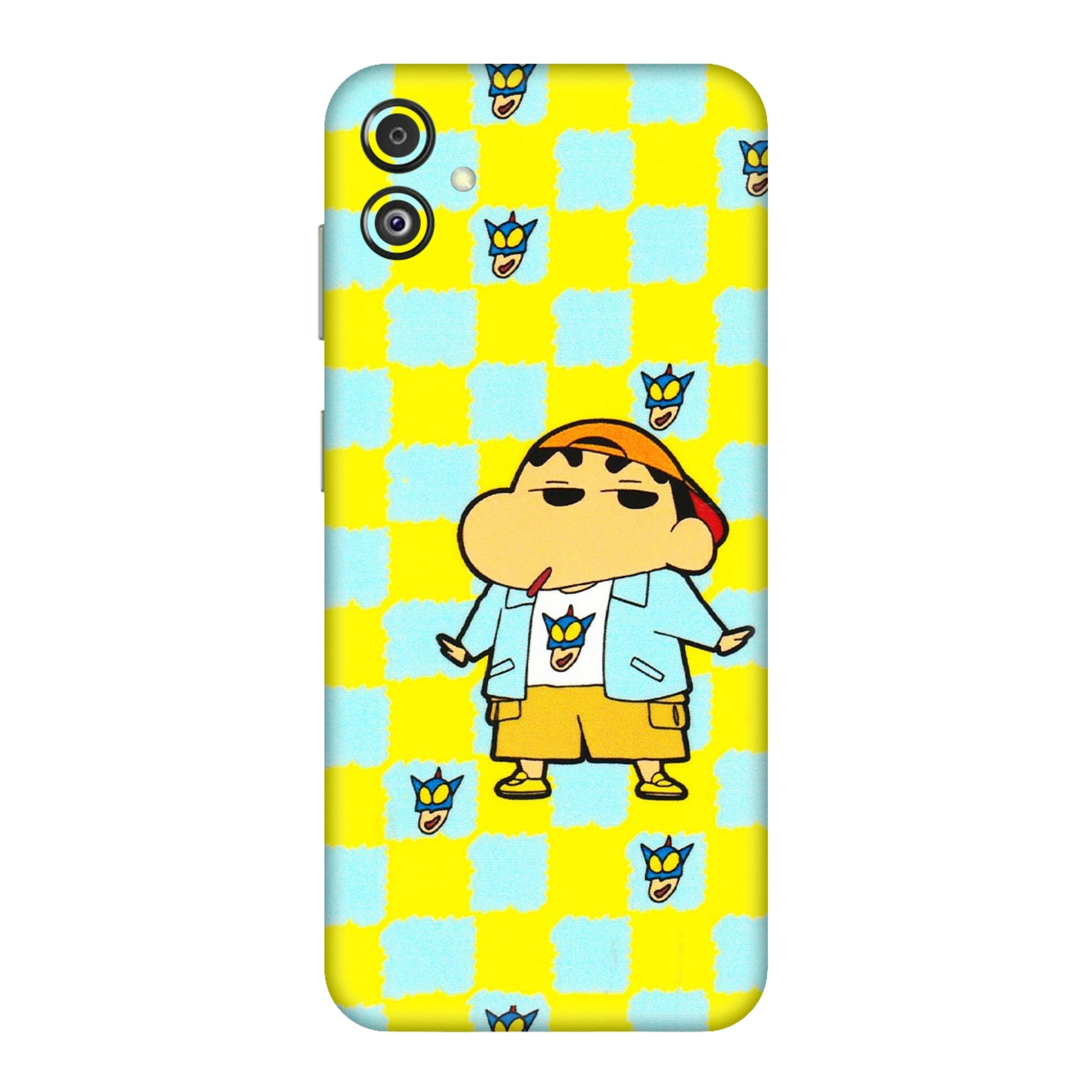 Samsung M/F/Note/Flip and C Phone Skins (All Models) - Yellow Blue Shinchan Cute - 3D Embossed Finish (L-221) Samsung Galaxy F14 (5G)