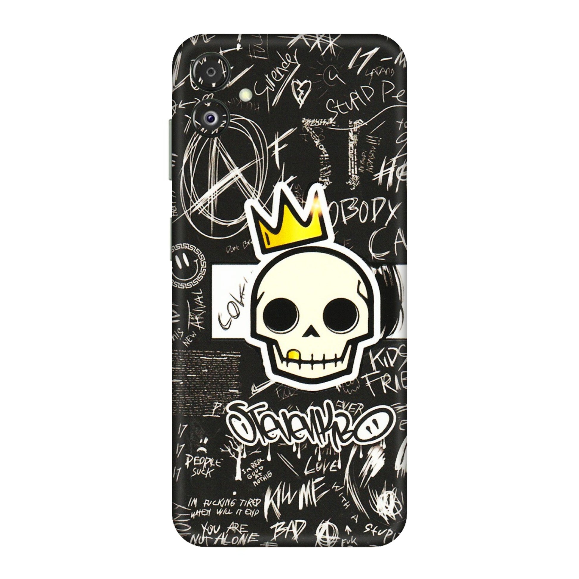 Samsung M/F/Note/Flip and C Phone Skins (All Models) - Funny Skull Black Chalk Grafitti - 3D Embossed Finish (L-22) Samsung Galaxy F14 (5G)