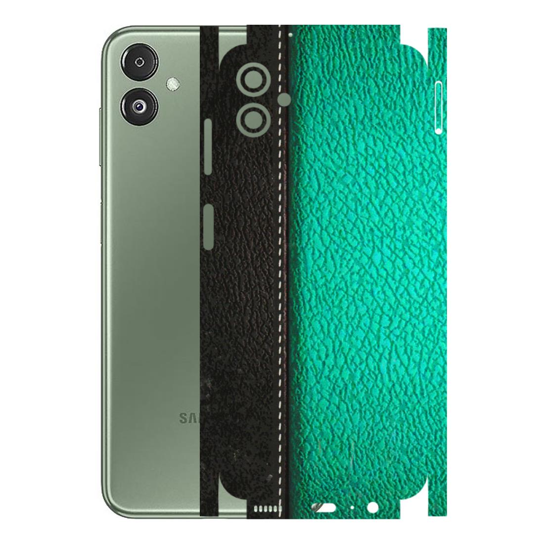 Samsung M/F/Note/Flip and C Phone Skins (All Models) - Black Green Dual Leather Stich - 3D Embossed Finish (L-233) Samsung Galaxy F14 (5G)
