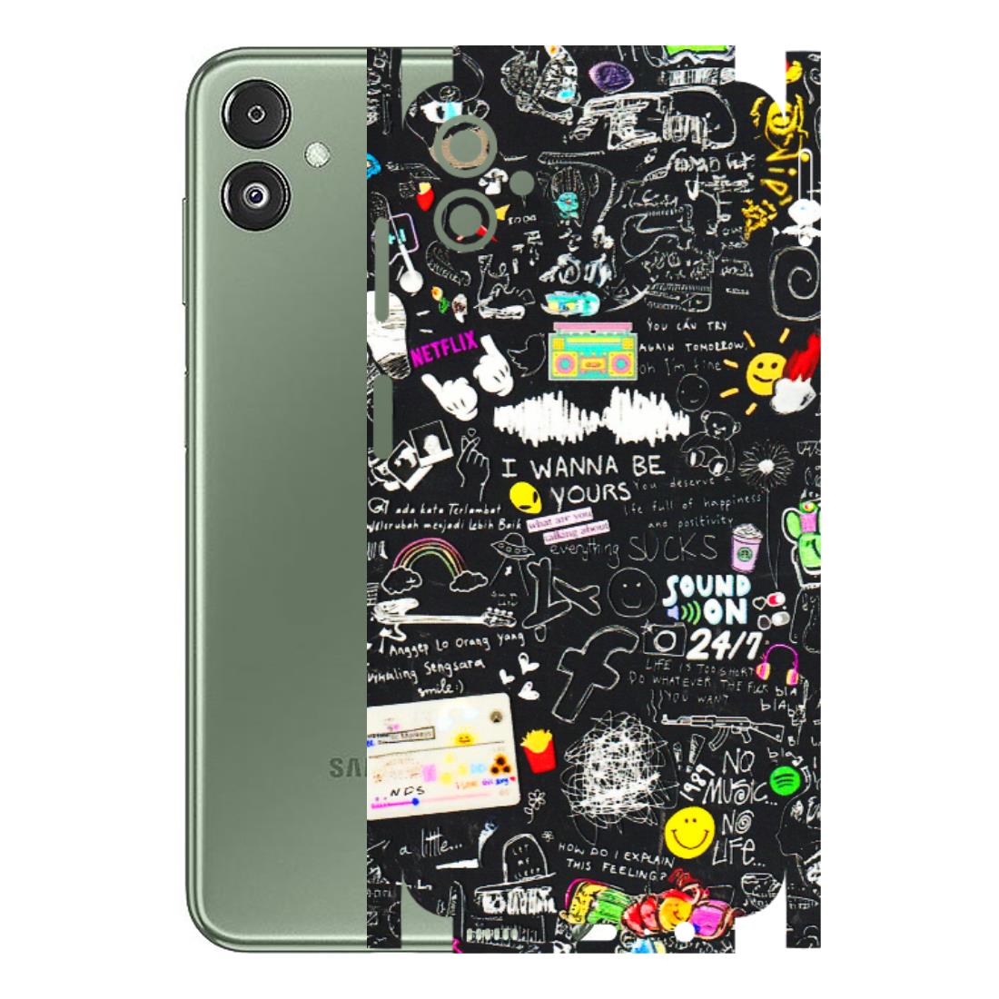Samsung M/F/Note/Flip and C Phone Skins (All Models) - Black Creatives Doodles - 3D Embossed Finish (L-311) Samsung Galaxy F14 (5G)