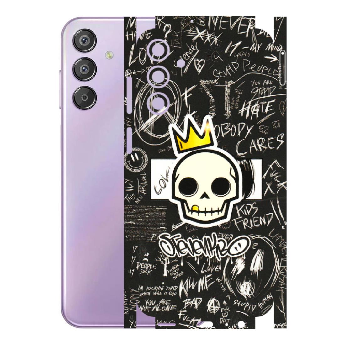 Samsung M/F/Note/Flip and C Phone Skins (All Models) - Funny Skull Black Chalk Grafitti - 3D Embossed Finish (L-22) Samsung Galaxy F15 (5G)