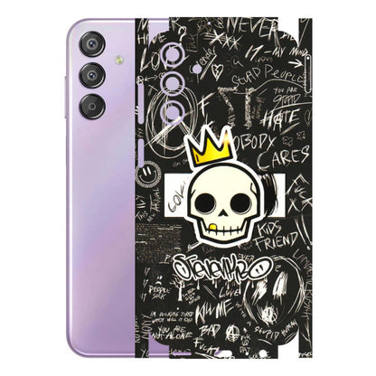 Samsung M/F/Note/Flip and C Phone Skins (All Models) - Funny Skull Black Chalk Grafitti - 3D Embossed Finish (L-22) Samsung Galaxy F15 (5G)