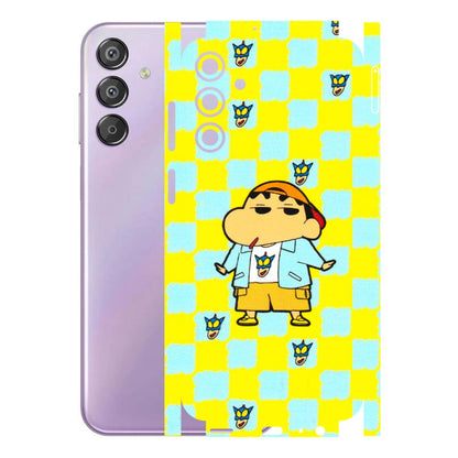 Samsung M/F/Note/Flip and C Phone Skins (All Models) - Yellow Blue Shinchan Cute - 3D Embossed Finish (L-221) Samsung Galaxy F15 (5G)