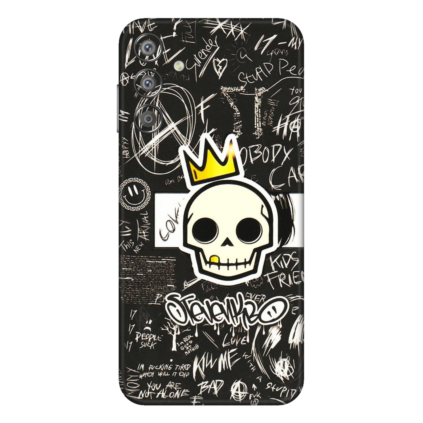 Samsung M/F/Note/Flip and C Phone Skins (All Models) - Funny Skull Black Chalk Grafitti - 3D Embossed Finish (L-22) Samsung Galaxy F15 (5G)