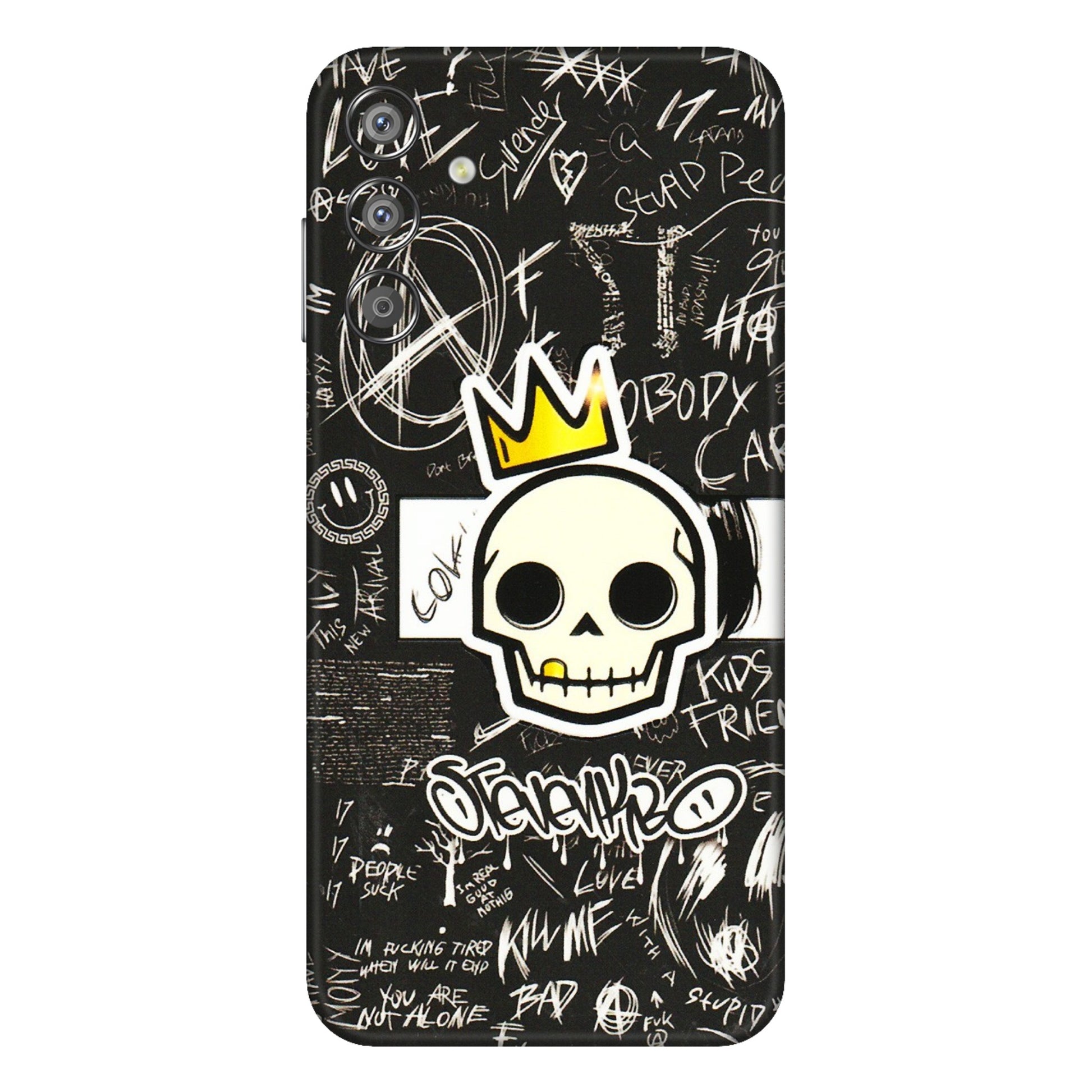 Samsung M/F/Note/Flip and C Phone Skins (All Models) - Funny Skull Black Chalk Grafitti - 3D Embossed Finish (L-22) Samsung Galaxy F15 (5G)