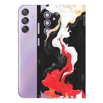 Samsung M/F/Note/Flip and C Phone Skins (All Models) - Black Red White Paint Splash Fusion - Matte Finish (M-56) Samsung Galaxy F15 (5G)