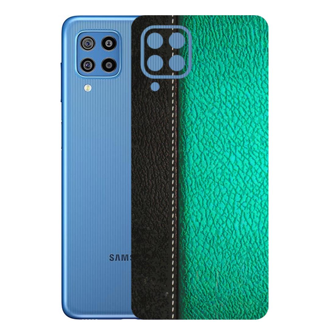 Samsung M/F/Note/Flip and C Phone Skins (All Models) - Black Green Dual Leather Stich - 3D Embossed Finish (L-233) Samsung Galaxy F22