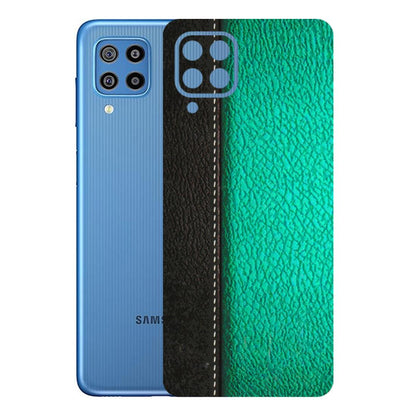 Samsung M/F/Note/Flip and C Phone Skins (All Models) - Black Green Dual Leather Stich - 3D Embossed Finish (L-233) Samsung Galaxy F22