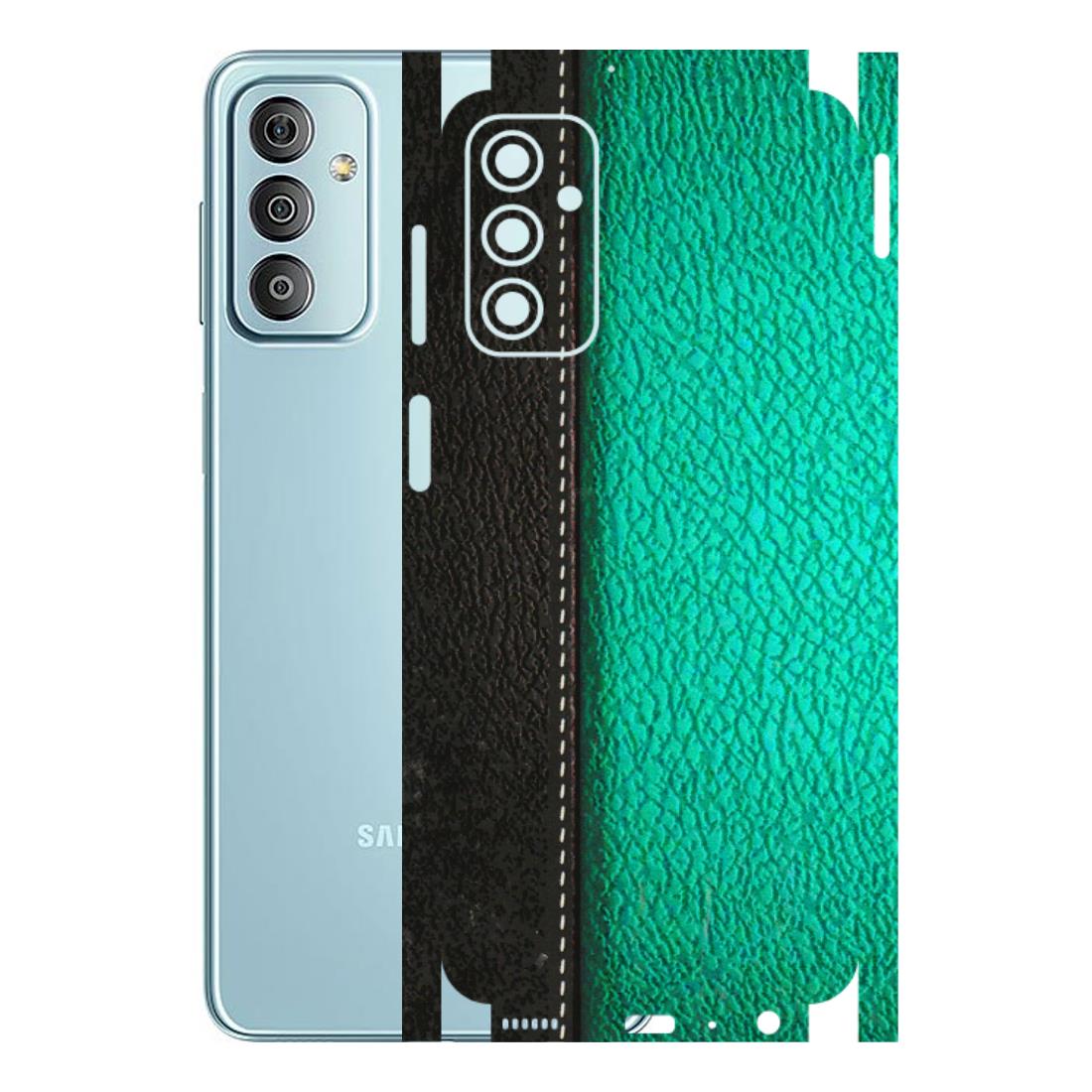 Samsung M/F/Note/Flip and C Phone Skins (All Models) - Black Green Dual Leather Stich - 3D Embossed Finish (L-233) Samsung Galaxy F23