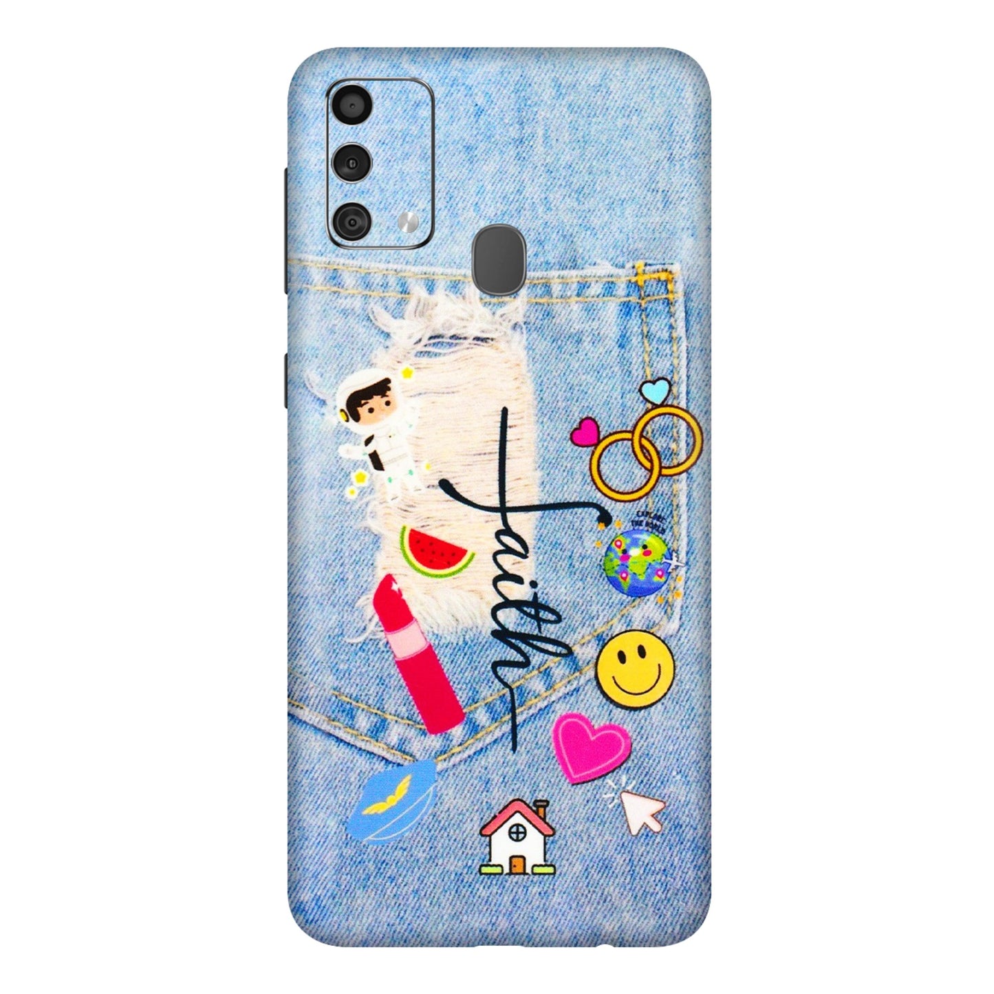 Samsung M/F/Note/Flip and C Phone Skins (All Models) - Denim Jeans Pocket - 3D Embossed Finish (L-134) Samsung Galaxy F41