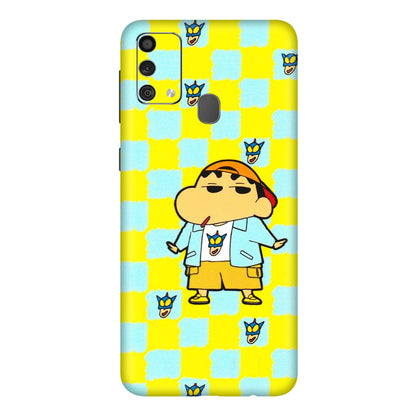 Samsung M/F/Note/Flip and C Phone Skins (All Models) - Yellow Blue Shinchan Cute - 3D Embossed Finish (L-221) Samsung Galaxy F41