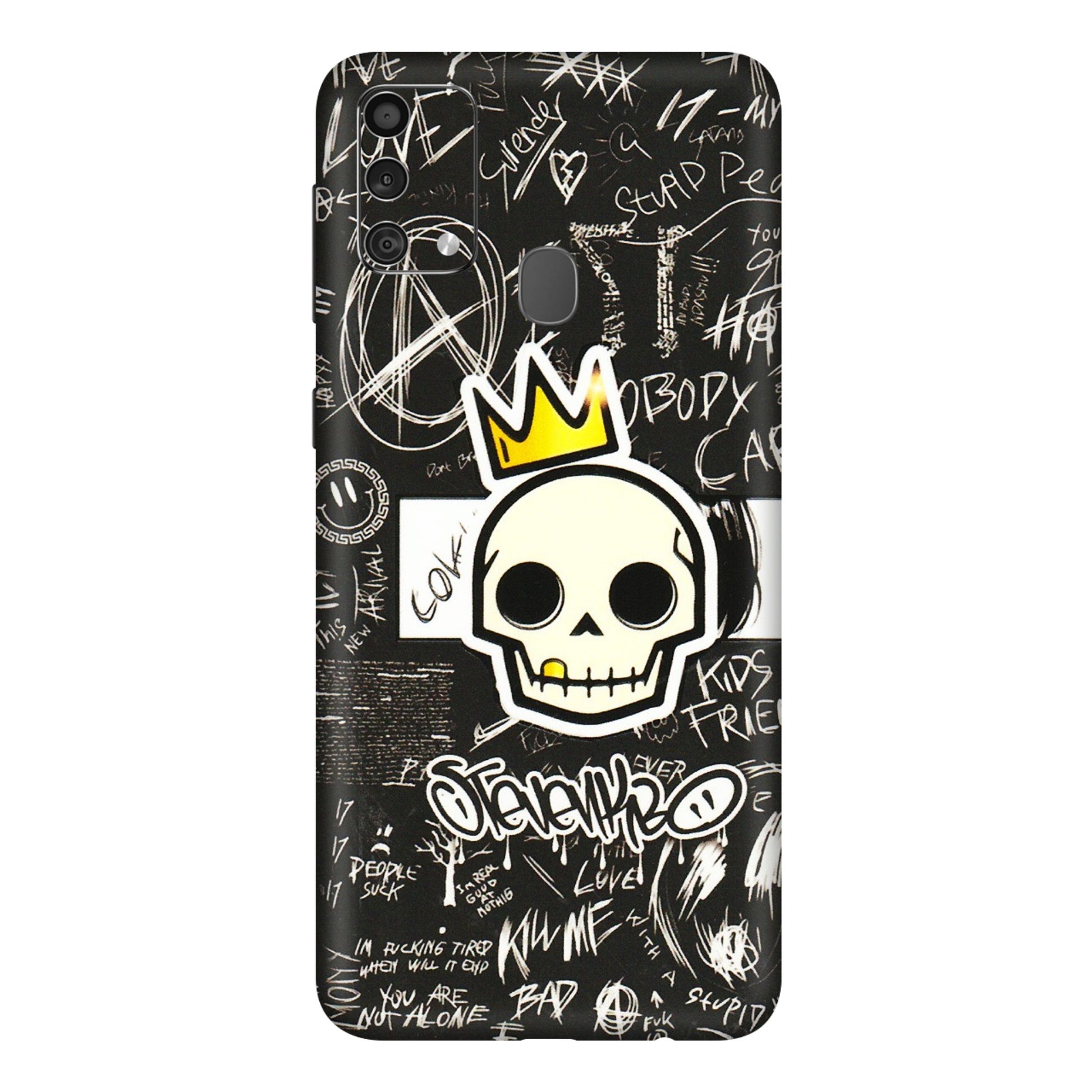 Samsung M/F/Note/Flip and C Phone Skins (All Models) - Funny Skull Black Chalk Grafitti - 3D Embossed Finish (L-22) Samsung Galaxy F41