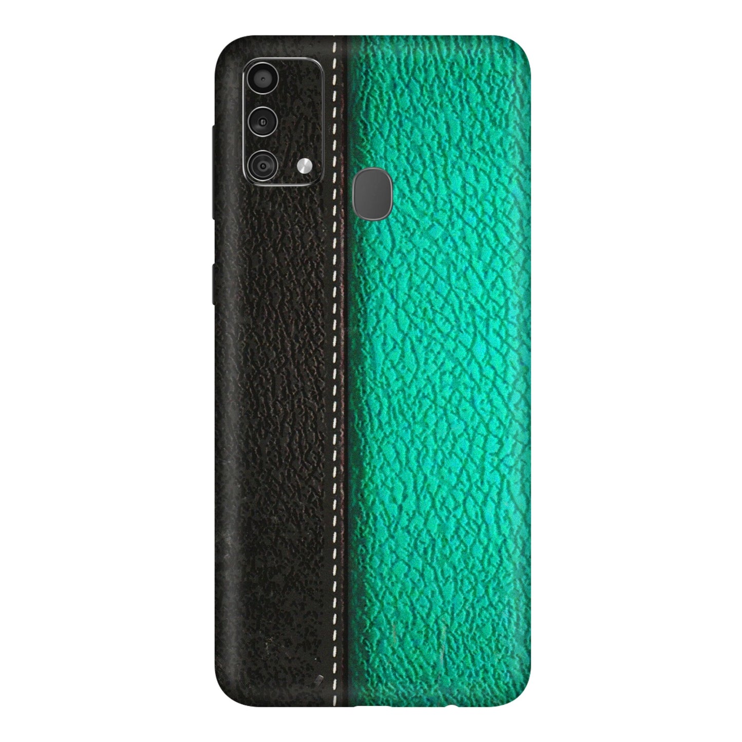 Samsung M/F/Note/Flip and C Phone Skins (All Models) - Black Green Dual Leather Stich - 3D Embossed Finish (L-233) Samsung Galaxy F41